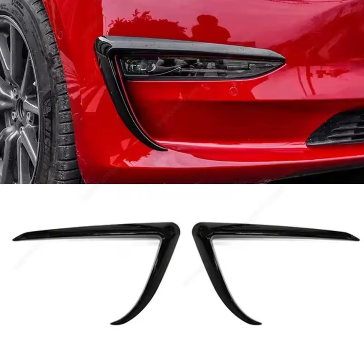 2Pcs Front Bumper Side Canards Gloss Black For Tesla Model 3 2017-2023